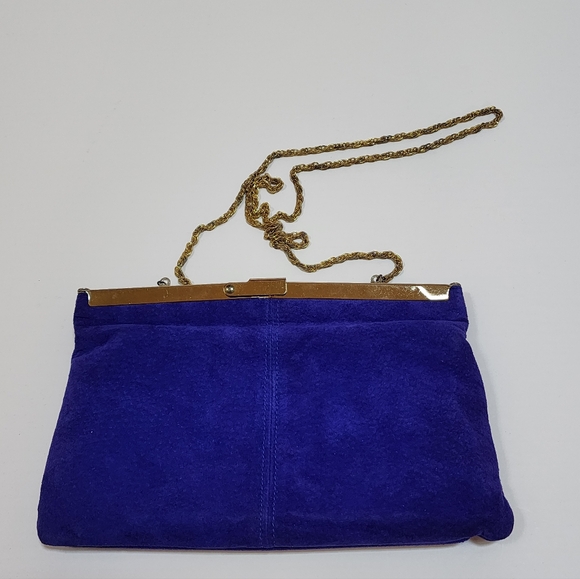 GENUINE SUEDE PURPLE 1970s CLUTCH WITH CONVERTIBLE CHAIN FOR SHOULDER BAG. NWT - Picture 8 of 13